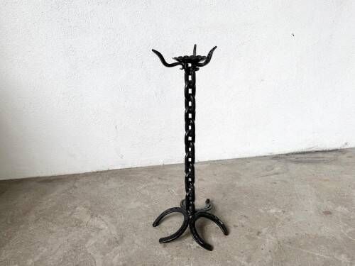 Large wrought iron floor candlestick, folk art, around 1900