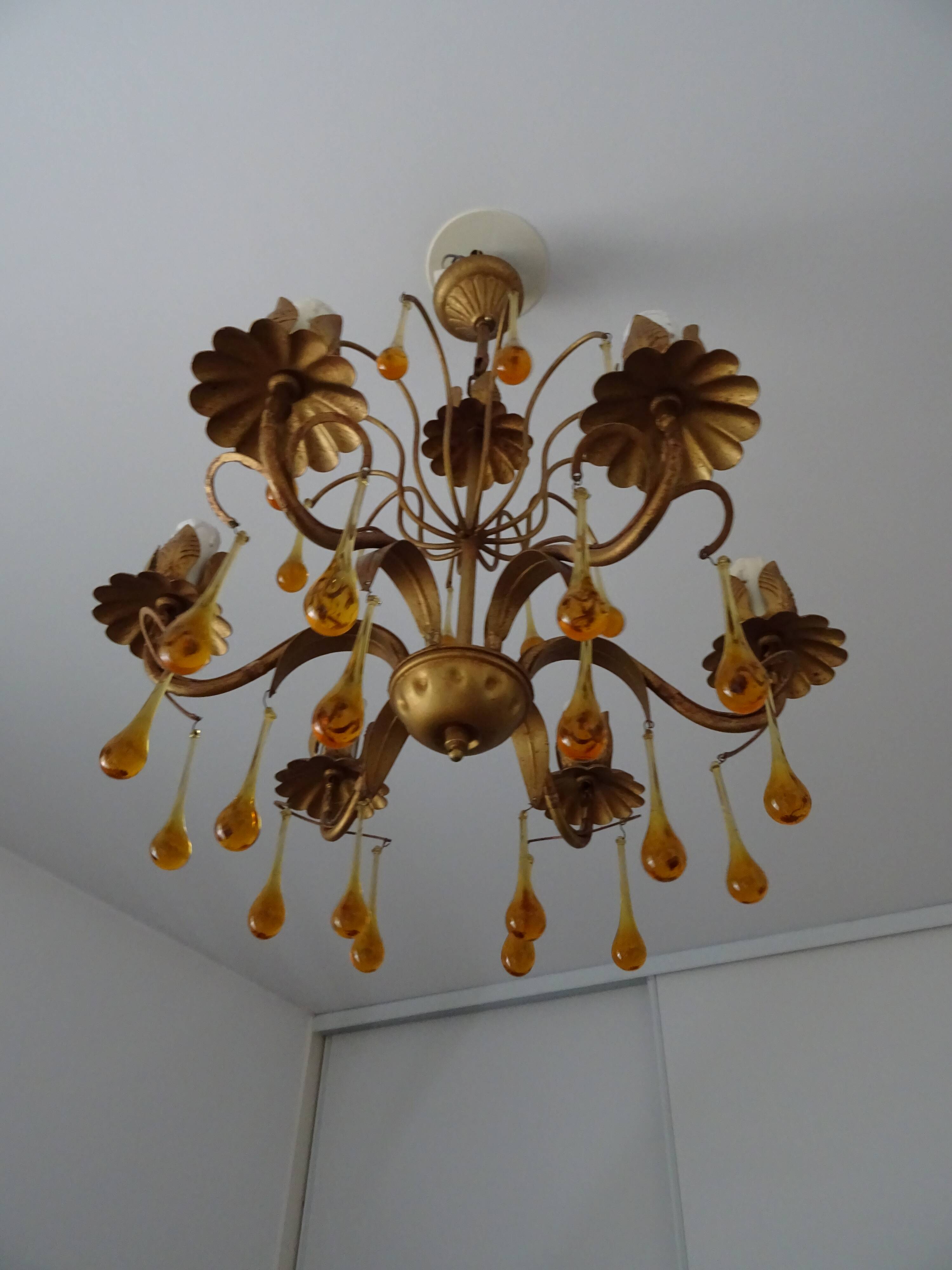 Murano glass and gilded metal drop chandelier, 1950s-1960s