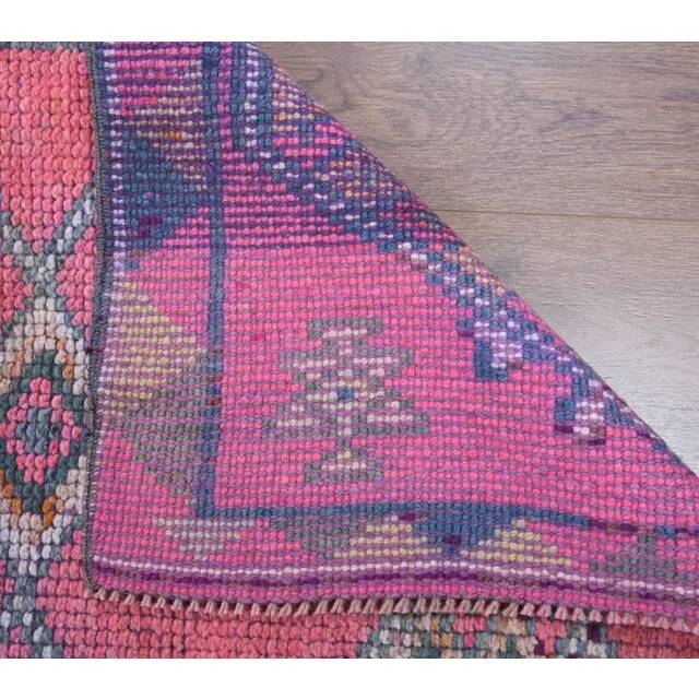 Vintage Turkish Oushak Handmade Cotton Pink Wool Runner Rug 79x362
