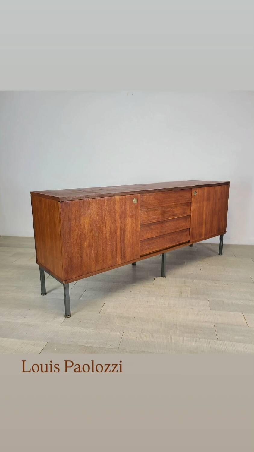 Modernist teak enfilade vintage 1960s design by Louis Paolozzi.