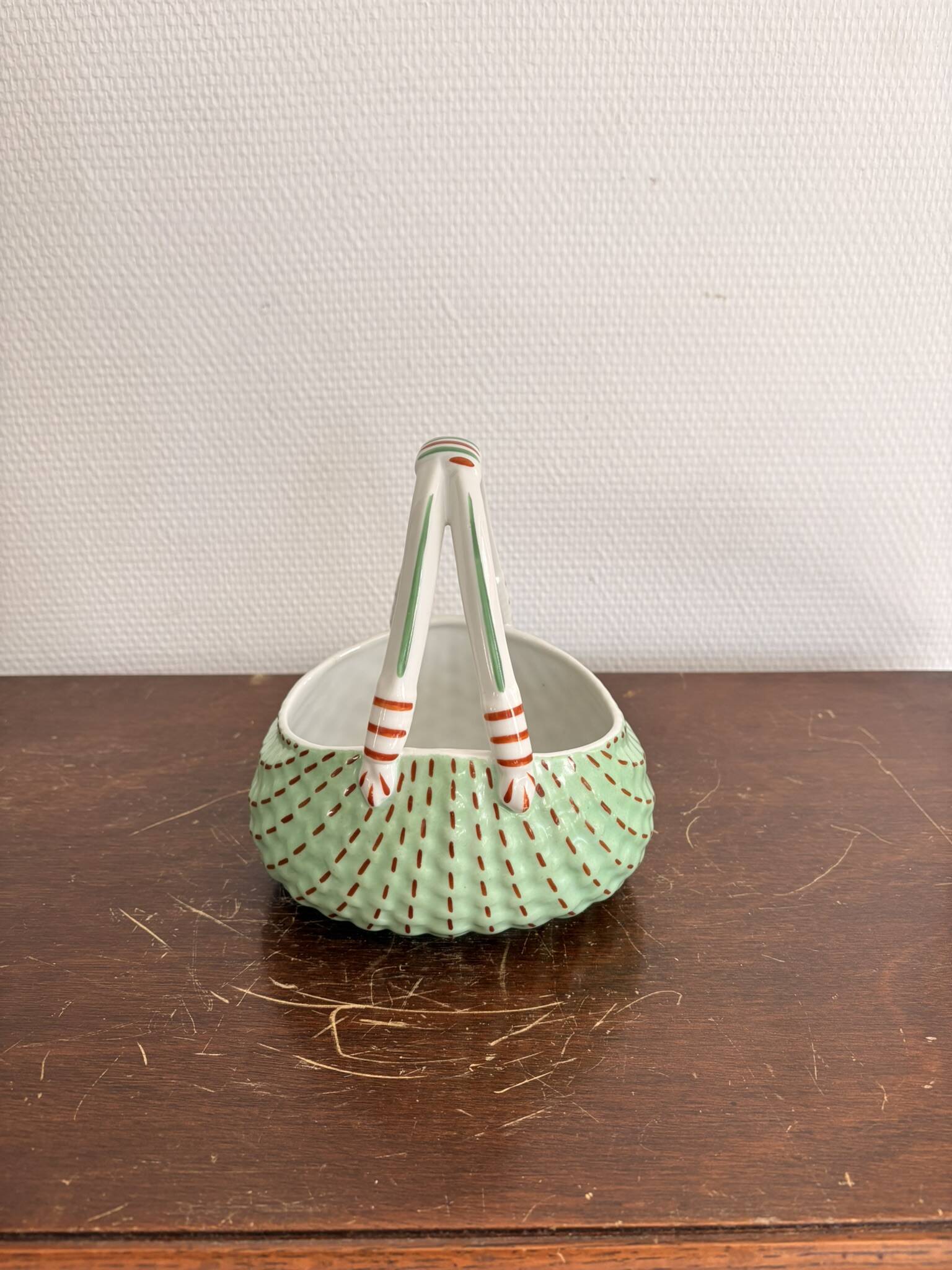 Vintage Mid 20th Century Limoges ULM Porcelain Basket with Handle