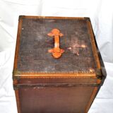 Old square trunk in wood, brass and leather - Travel chest 1920 45cm