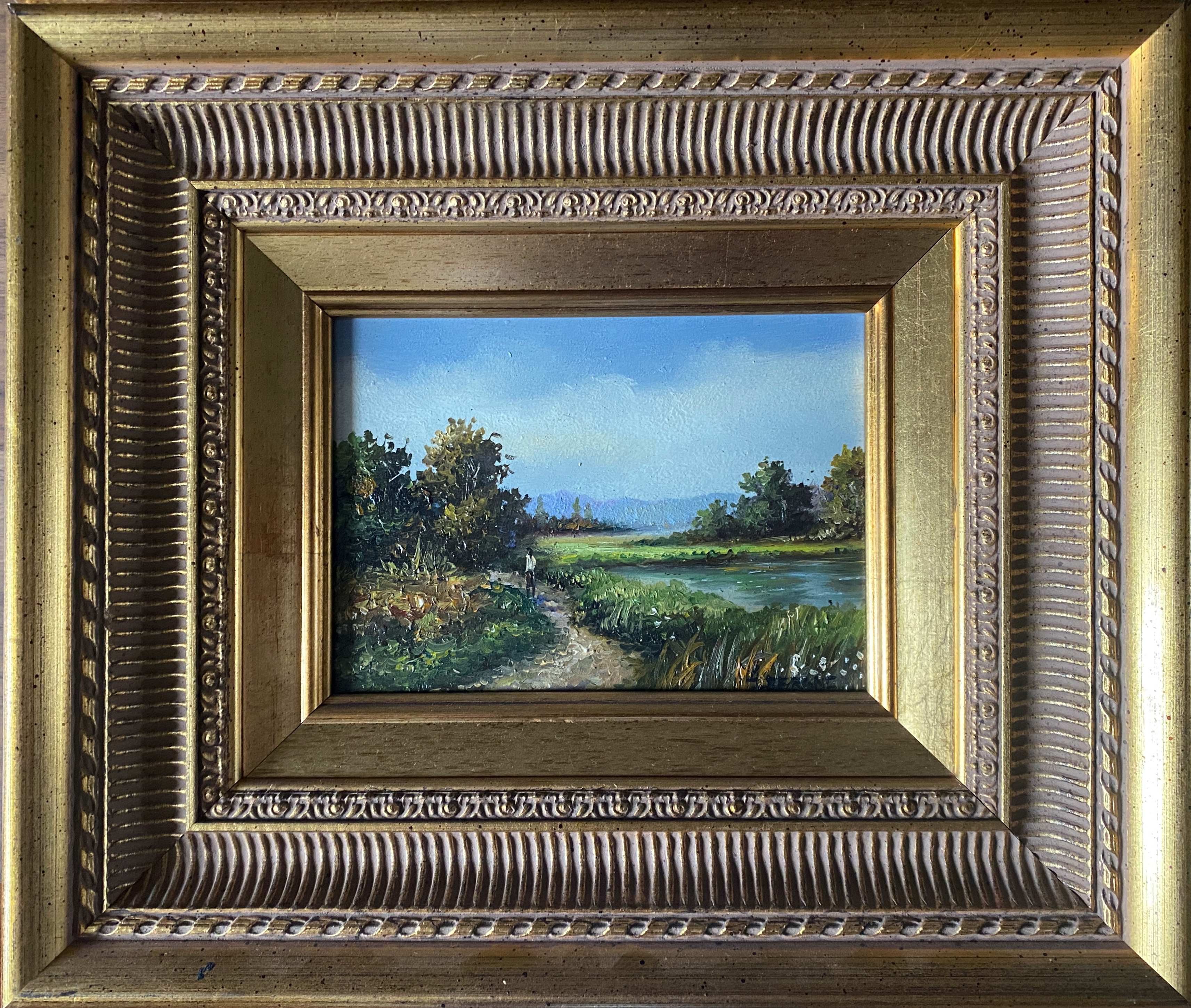 Paintings during HSP "Animated landscapes / river" signed Lefranc + frame XX°