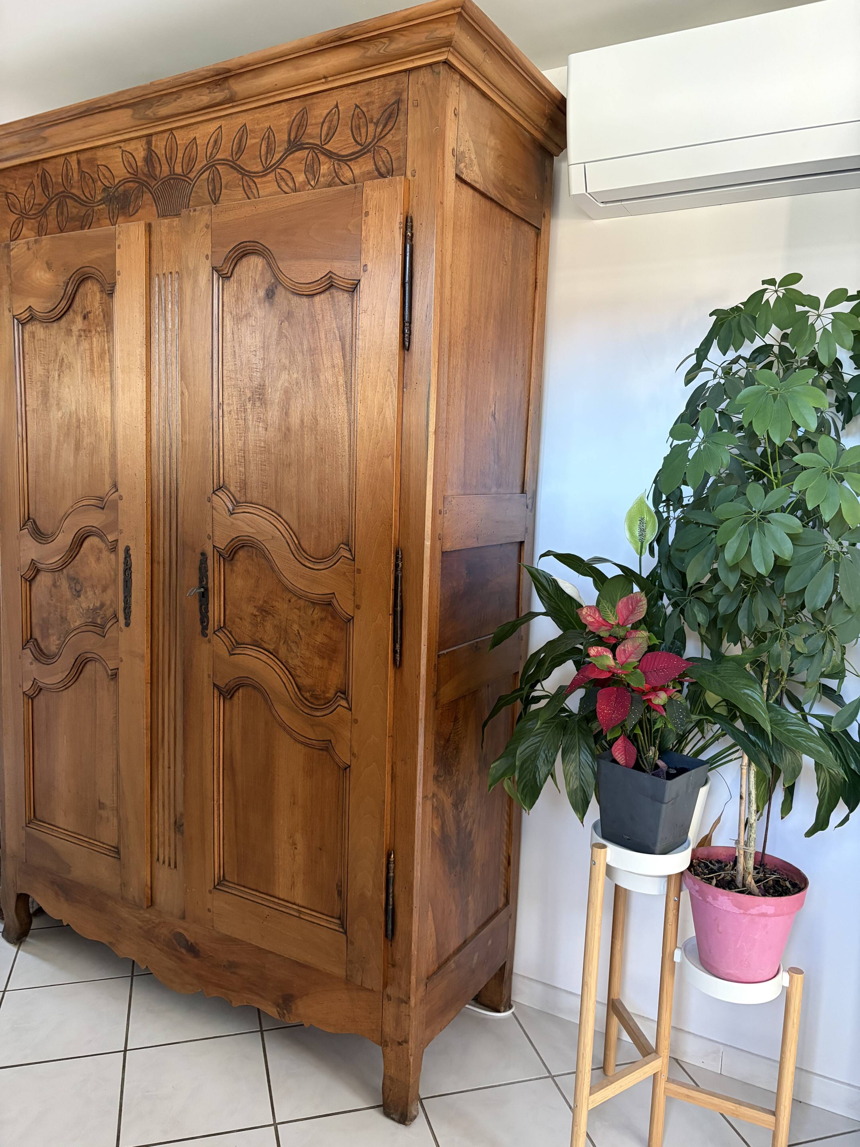 Beautifully decorated walnut wardrobe.