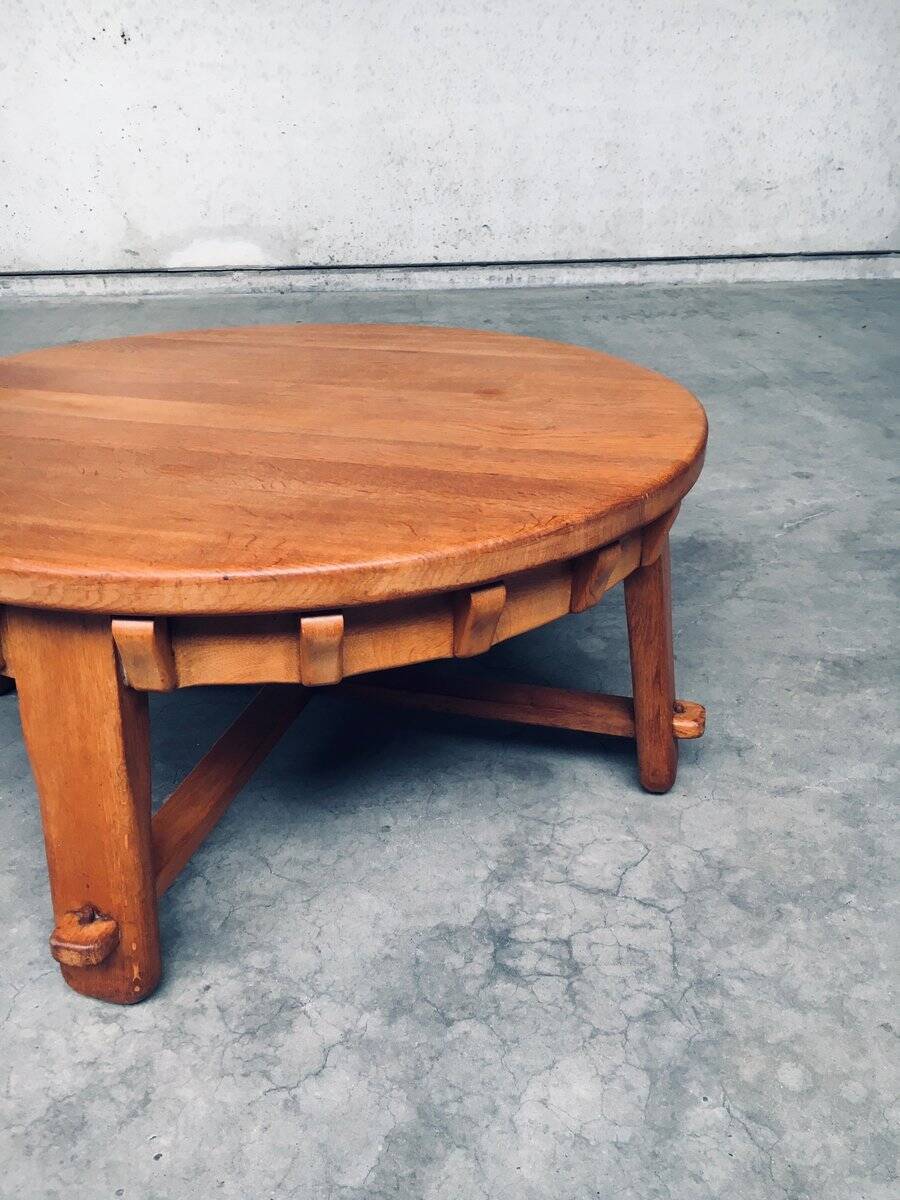 Brutalist Handcrafted Oak Coffee Table, Netherlands, 1950s