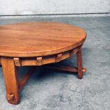 Brutalist Handcrafted Oak Coffee Table, Netherlands, 1950s