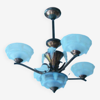 Ezan chandelier art deco opalescent glass