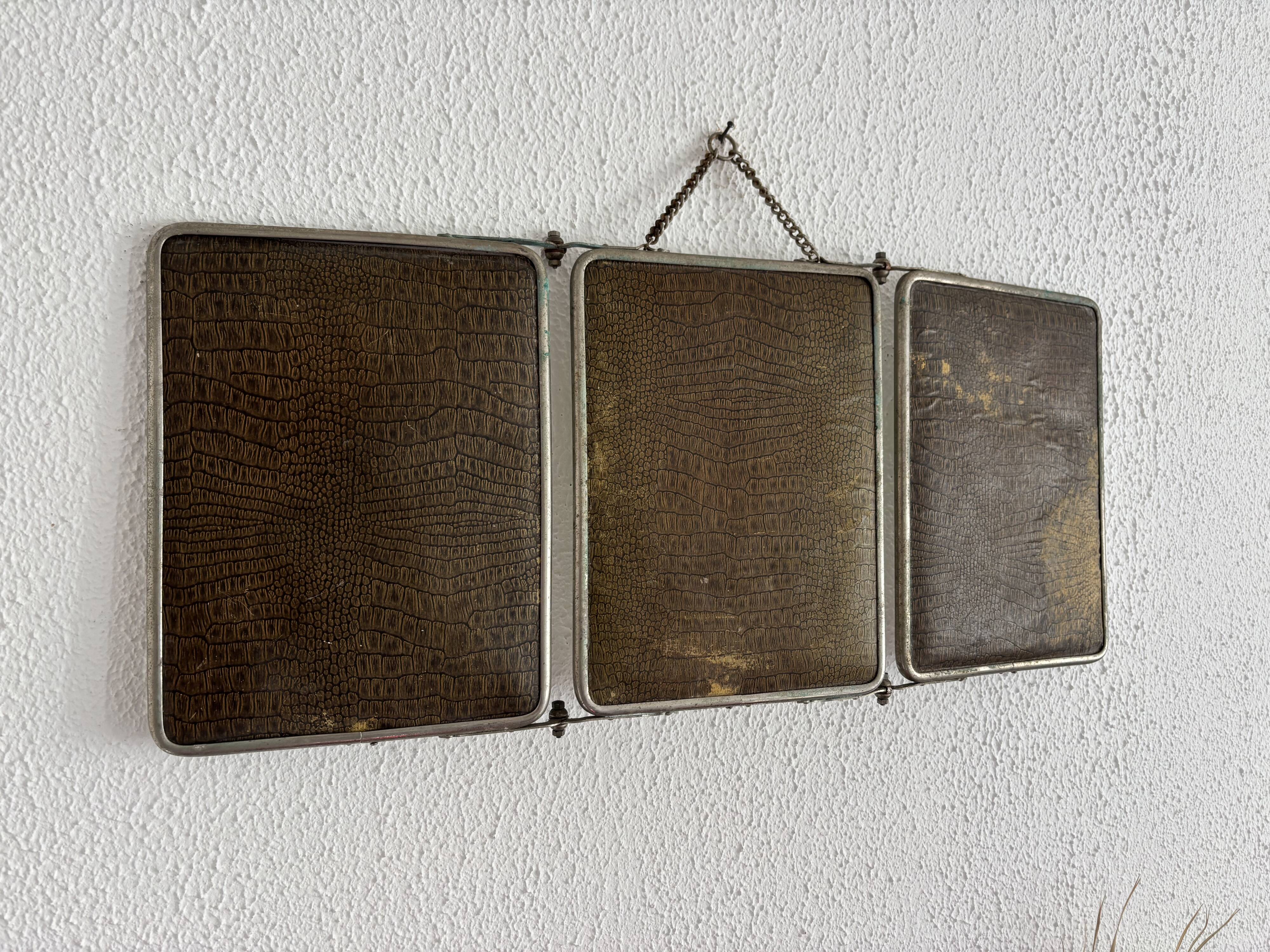 Miroir vintage 1930 triptyque barbier cristal biseauté- 25 x 58 cm