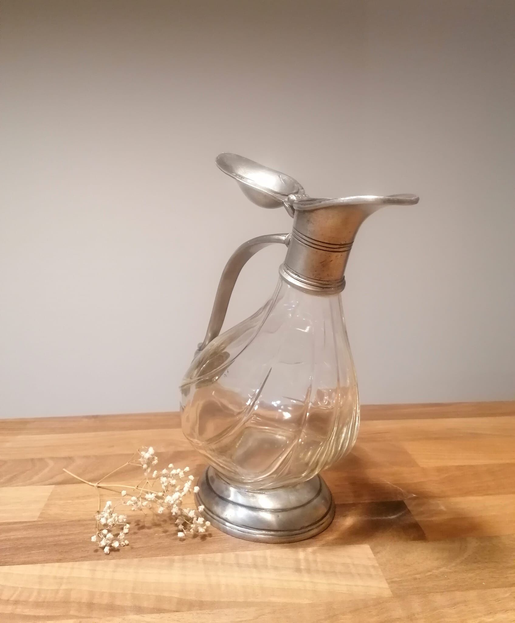 Duck carafe in glass and pewter