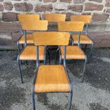 6 chaises d'école vintage en métal et bois design Mid-century vintage 1960