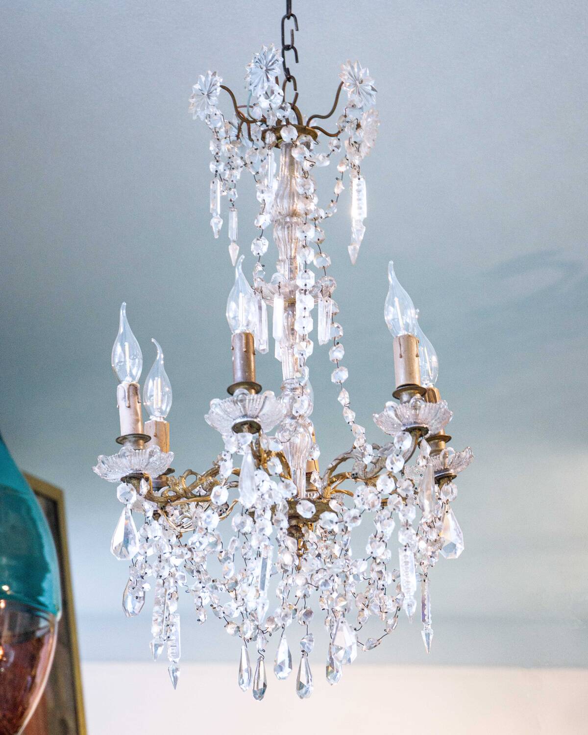 Petit lustre en cristal français à 6 lumières