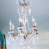 Petit lustre en cristal français à 6 lumières