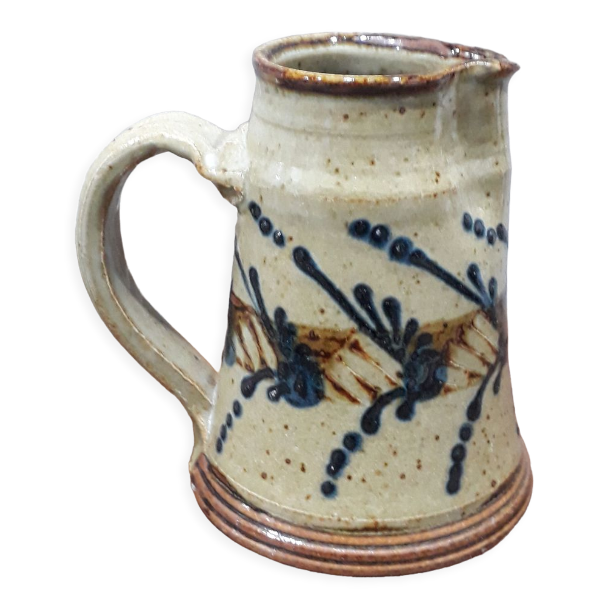 Pichet en terre de berry décoré à la main et signé