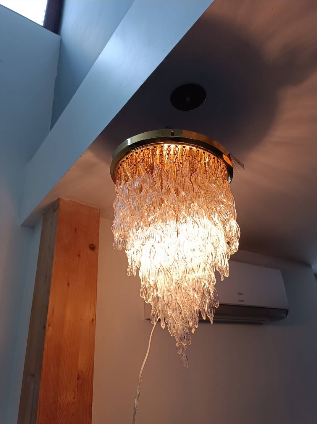 Murano Italy 1970s Wavy Crystal Cascade Chandelier