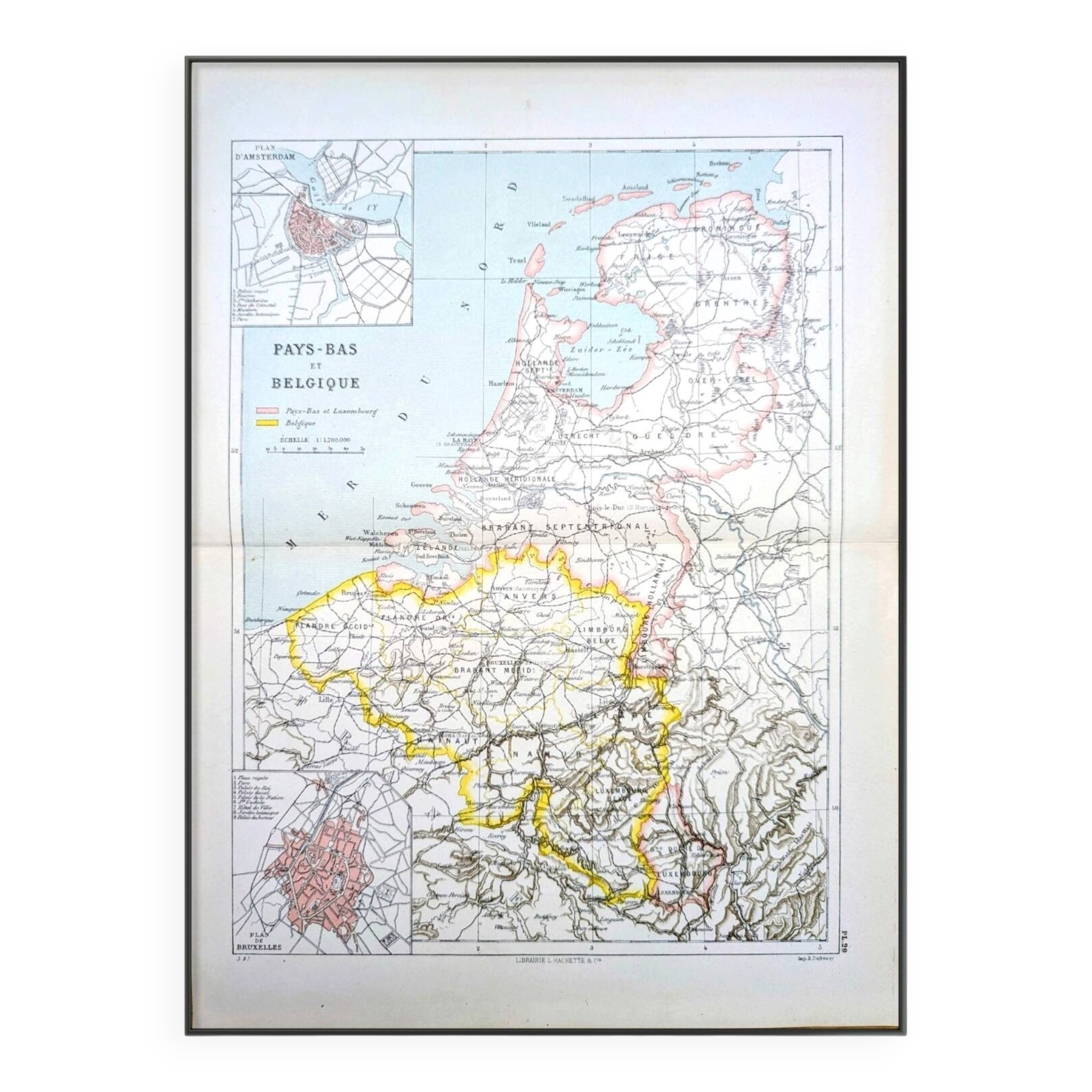 Netherlands and Belgium, period map, 1887, Authentic.