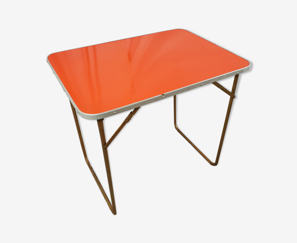 Table camping pliante orange Chantazur Lafuma années 70 | Selency