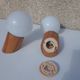 Pair of vintage wall lights in varnished pine and opal glass, 1970s-80s.
