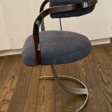 2 chaises "space age" velours bleu gris remises à neufs