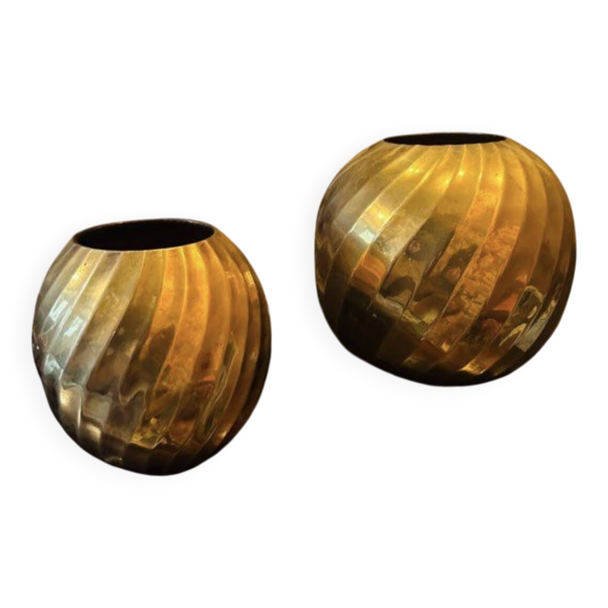 Antique Art Deco round vases Brass