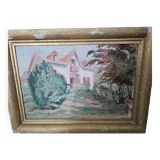 Oil painting on hardboard - Bourgeois house Signed Henri (Missing)
