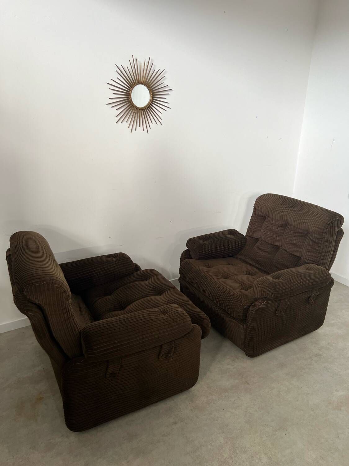 Set of 2 vintage Airborne French design armchairs from the 60s in velvet