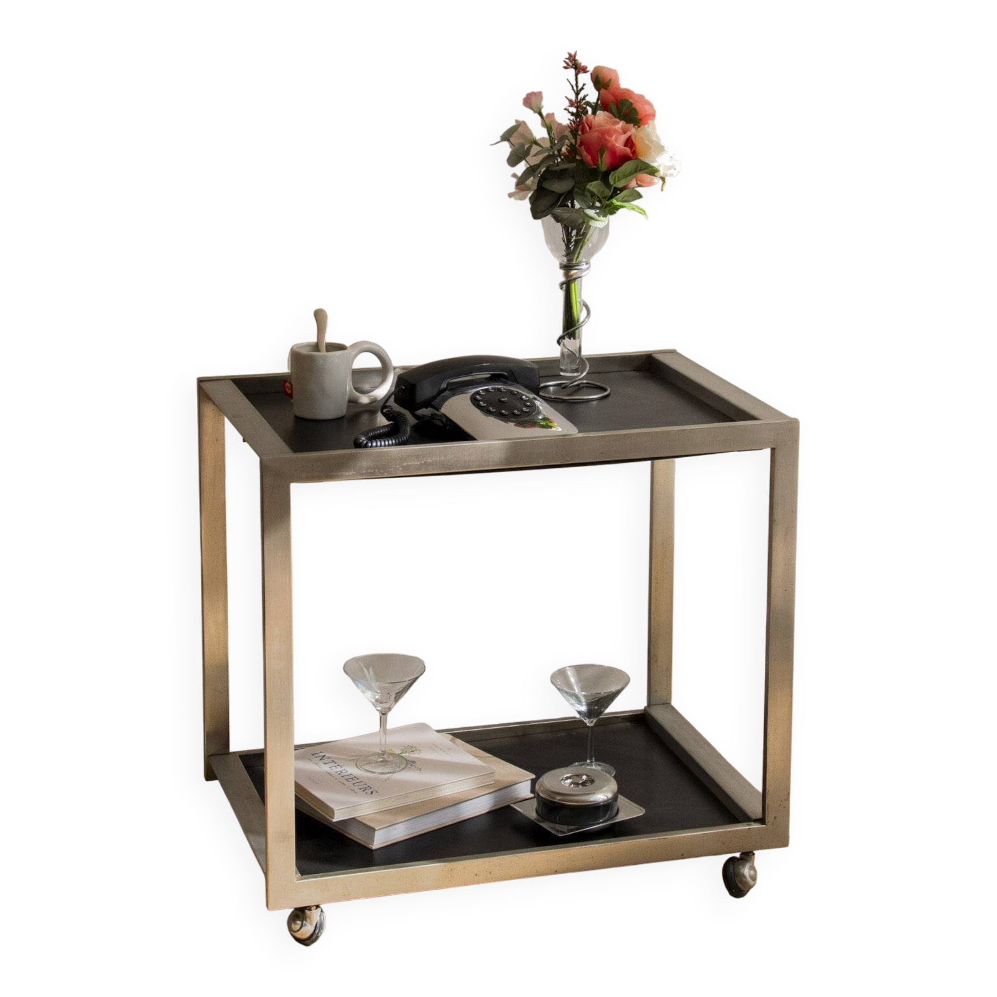 Desserte vintage chrome et noir