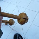 Wooden wall coat rack turned in imitation of bamboo, 3 hooks, 1900s