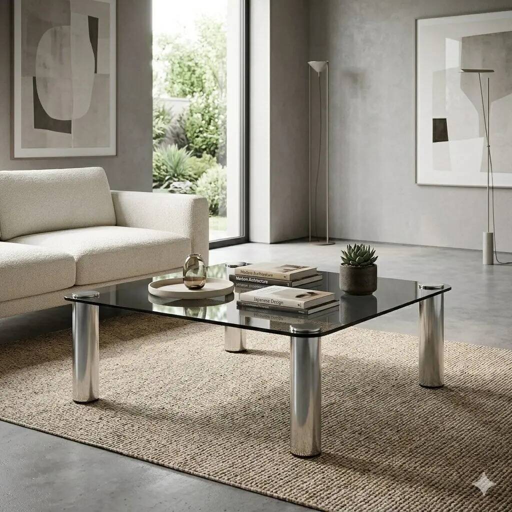 Vintage coffee table in chrome metal and glass, design, Italy, 1960s-70s.