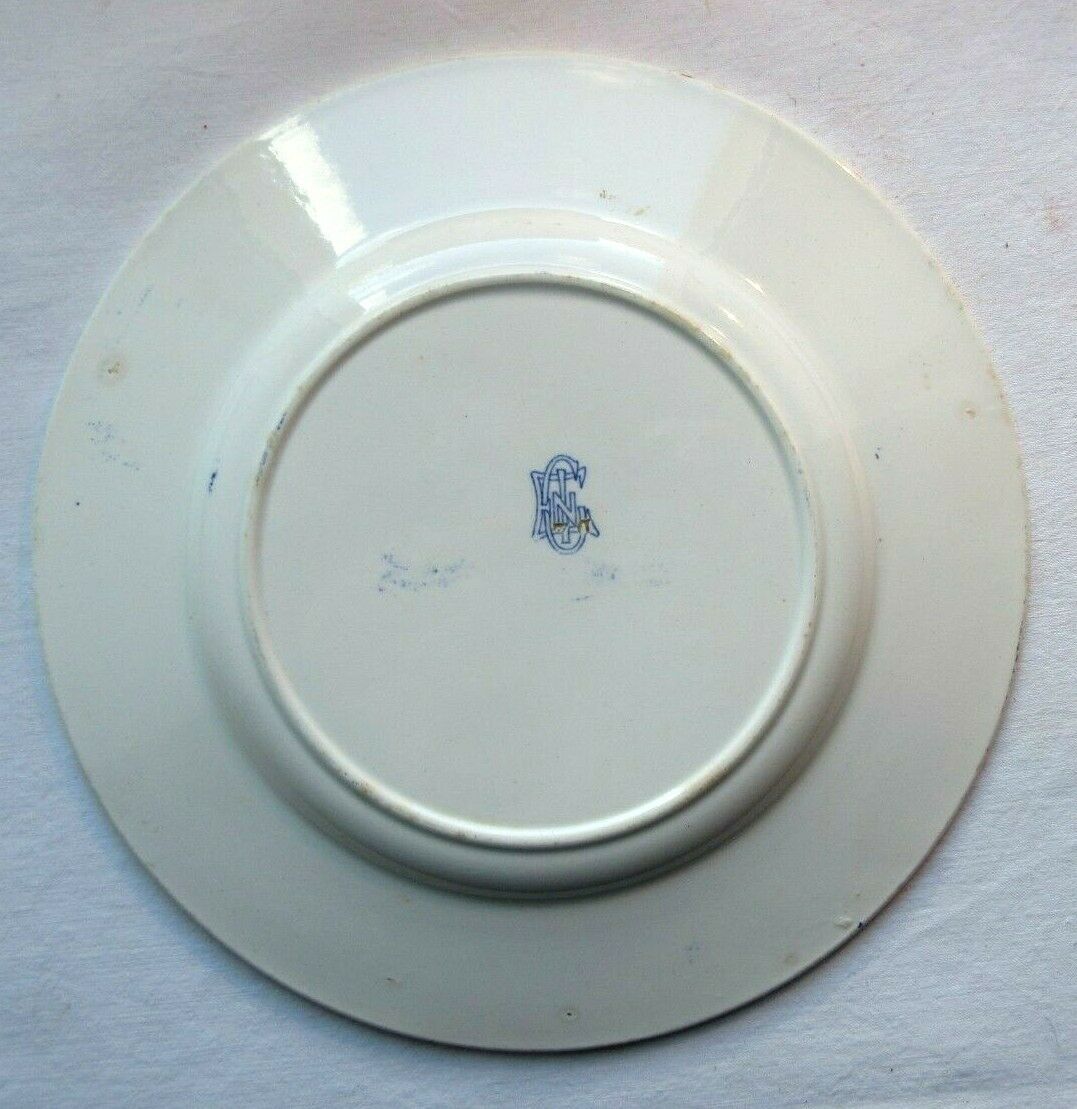 Gien art nouveau plate, blue décor, rooster, chicken and chicks