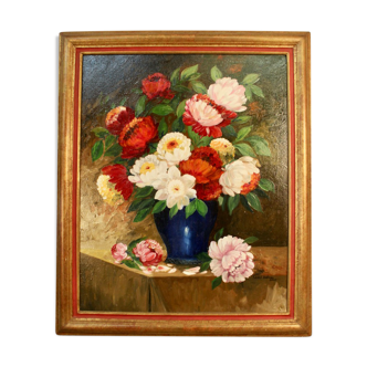 Tableau huile sur toile de fleurs signée Ricket Marteau