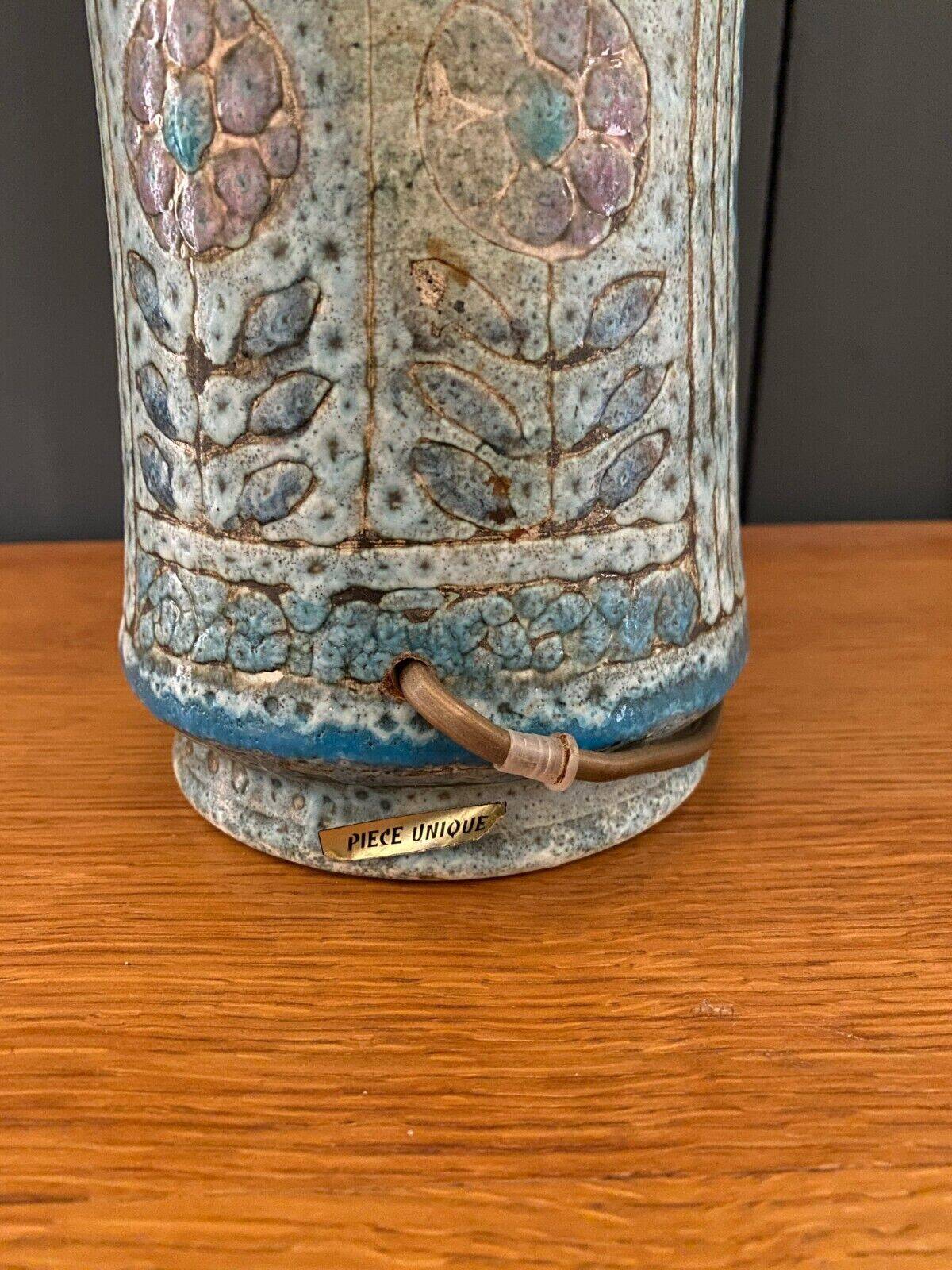 Ceramic lamp unique piece Danuta Le Henaff Larmor mid 20th floral