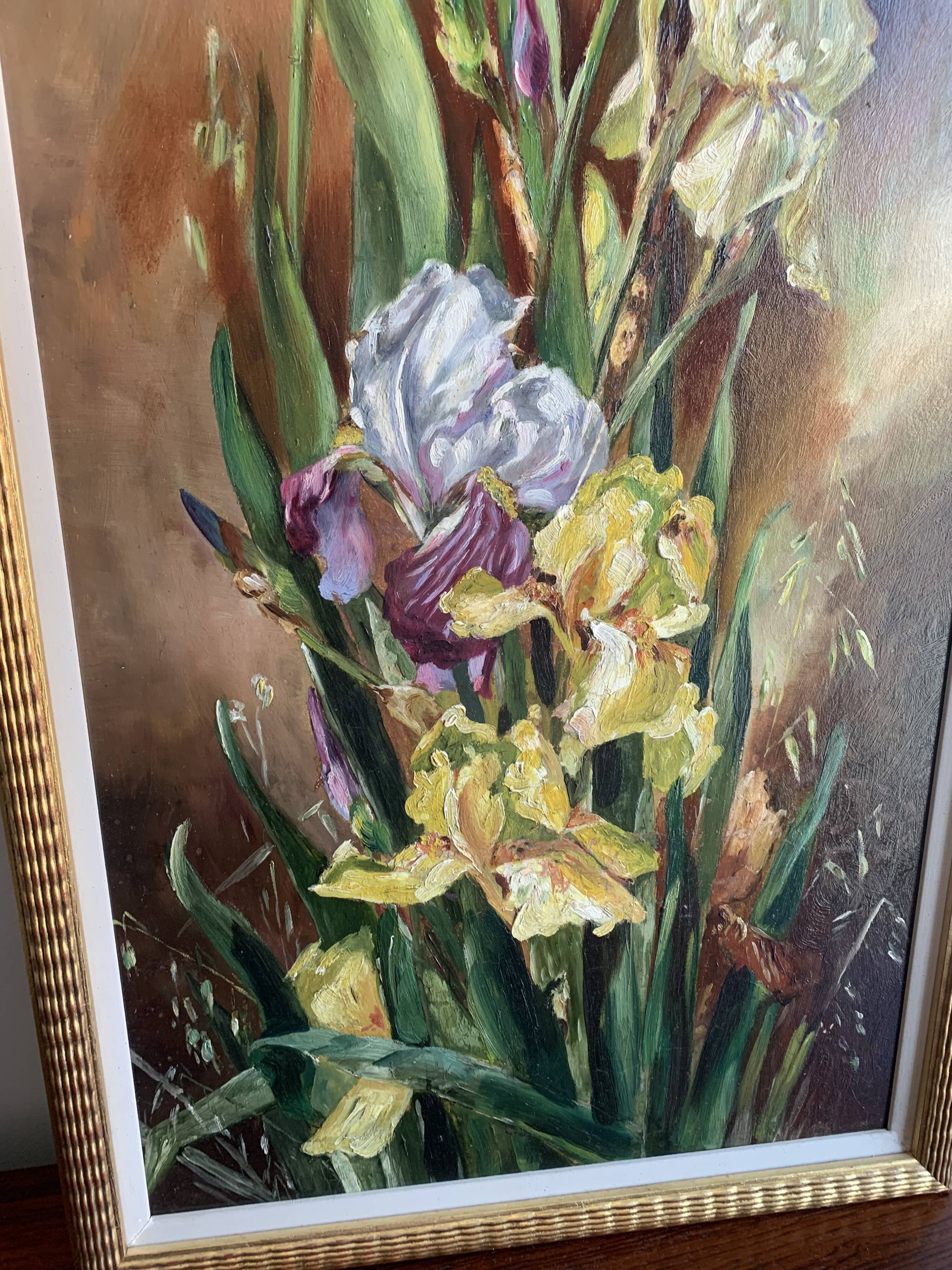 Peinture à l'huile vintage d'iris