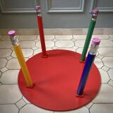 Postmodern round table, chair and bookcase by Pierre Sala 1980