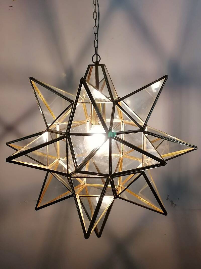 Ceiling light suspended Geometric Star Moravian Star frosted glass