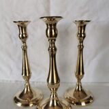 3 Old candle holders in solid golden brass