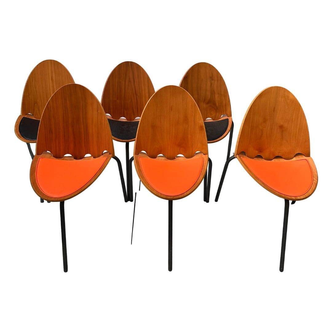 Set of "A6" chairs, Joseph-André Motte for Steiner, wood and leather, 2000s – France