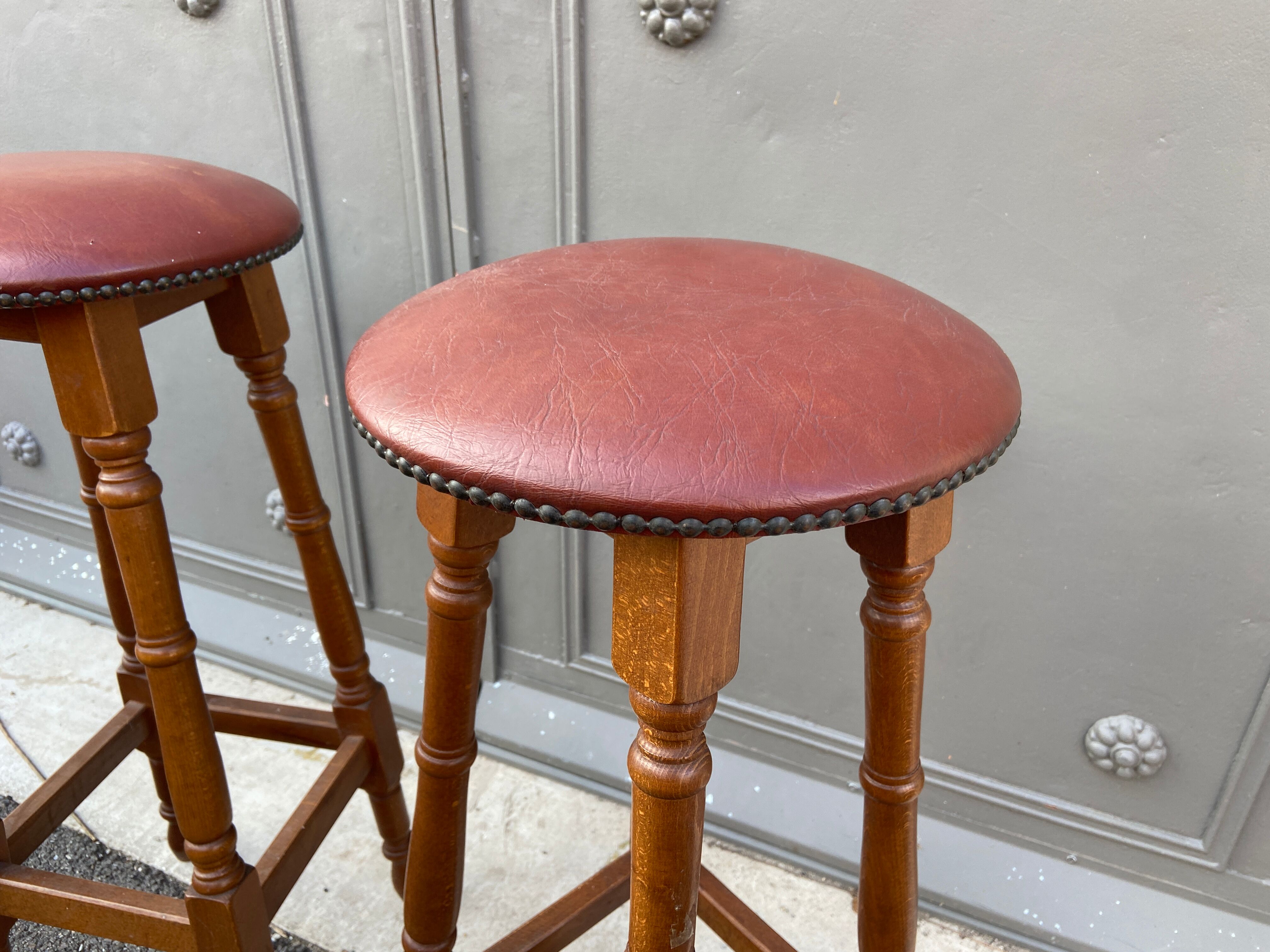 Pair of bar stools curved wood 1960