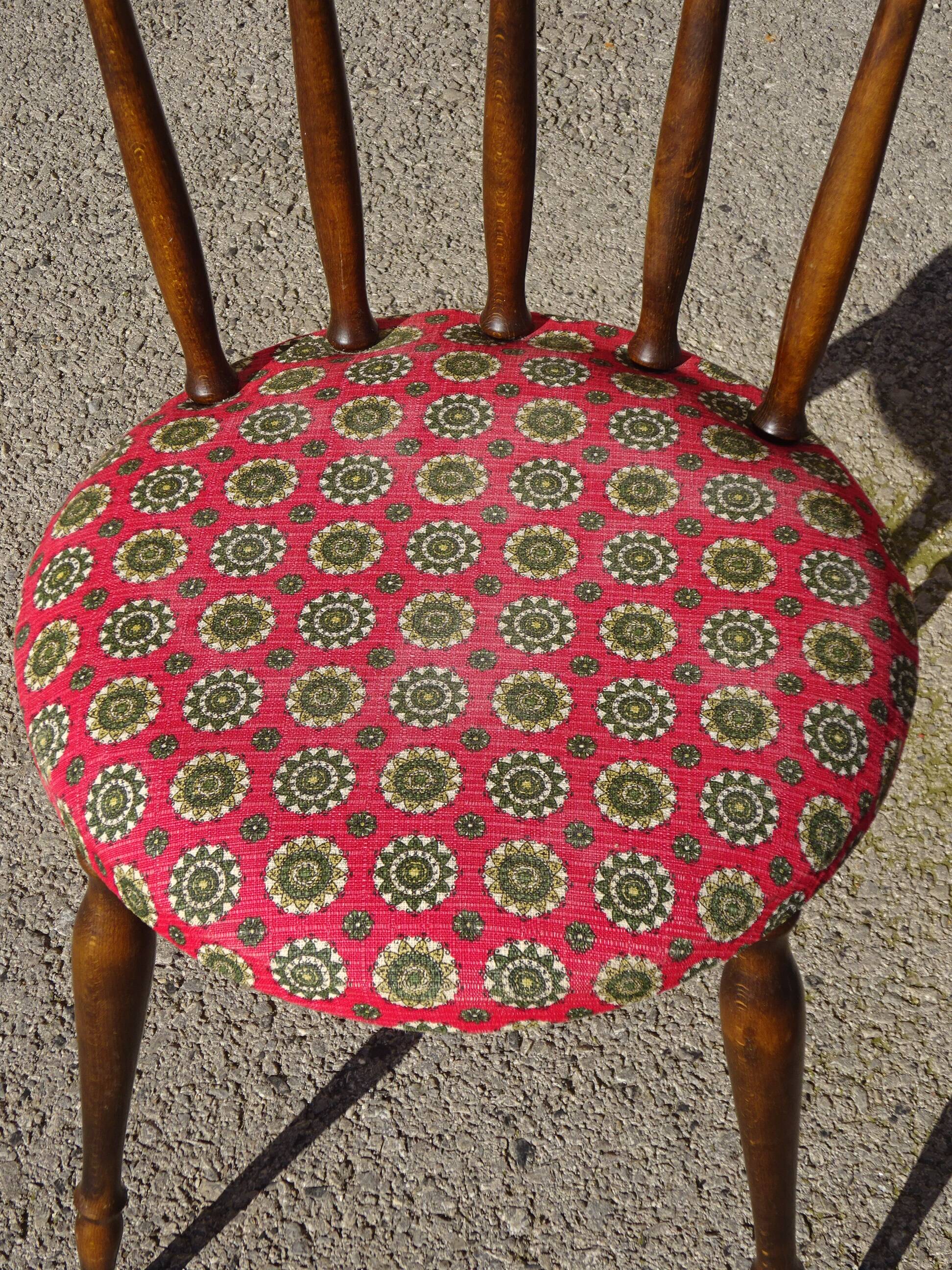 Vintage chairs, wooden, with splayed legs, both.