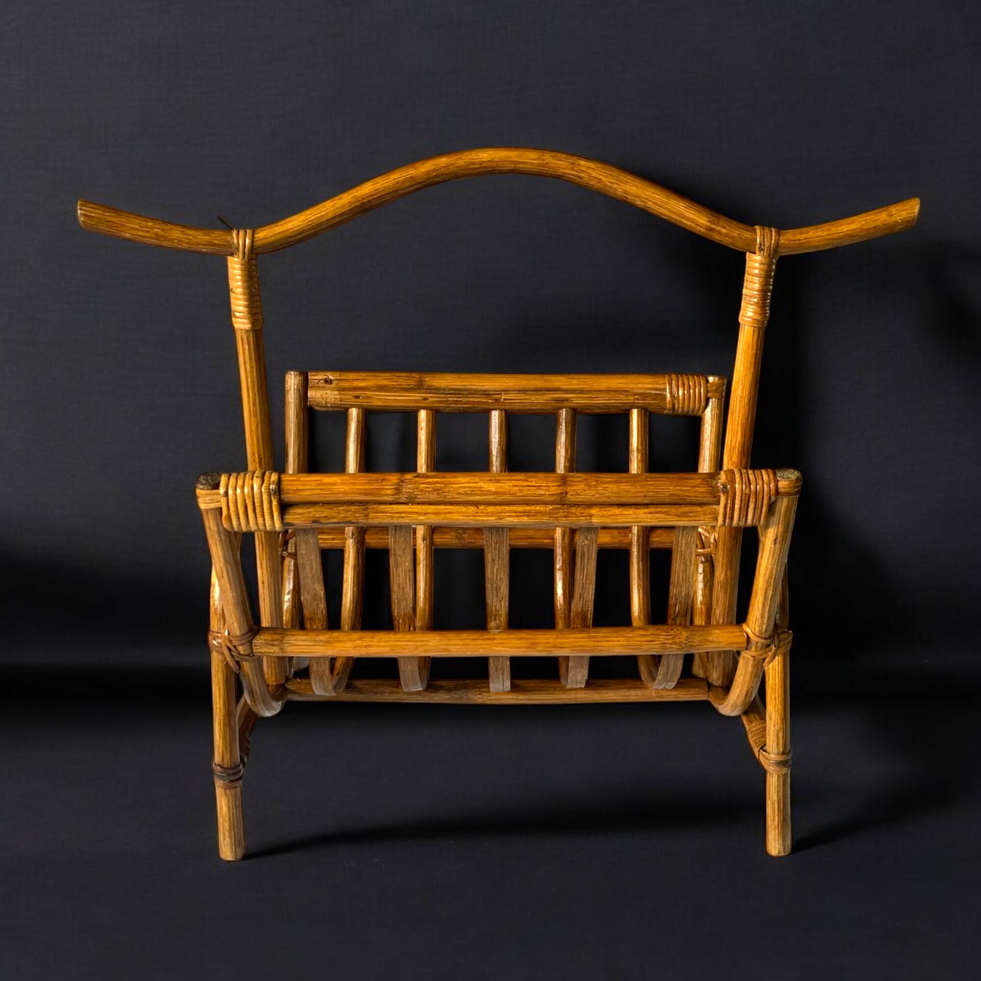 Vintage bamboo and rattan magazine rack