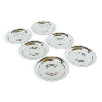 Set of 6 chrome metal coasters, Design, 1970