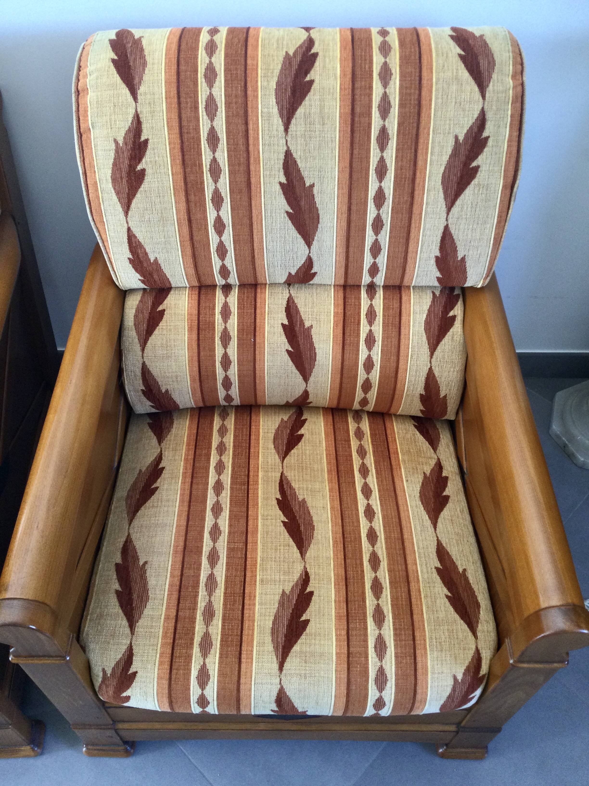 Jacques Leleu - Pair of Armchairs in Cherry Wood