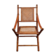 Bamboo folding armchair and caning, leather and brass
