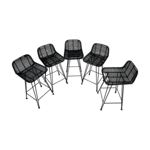 lot tabourets haut Rattan