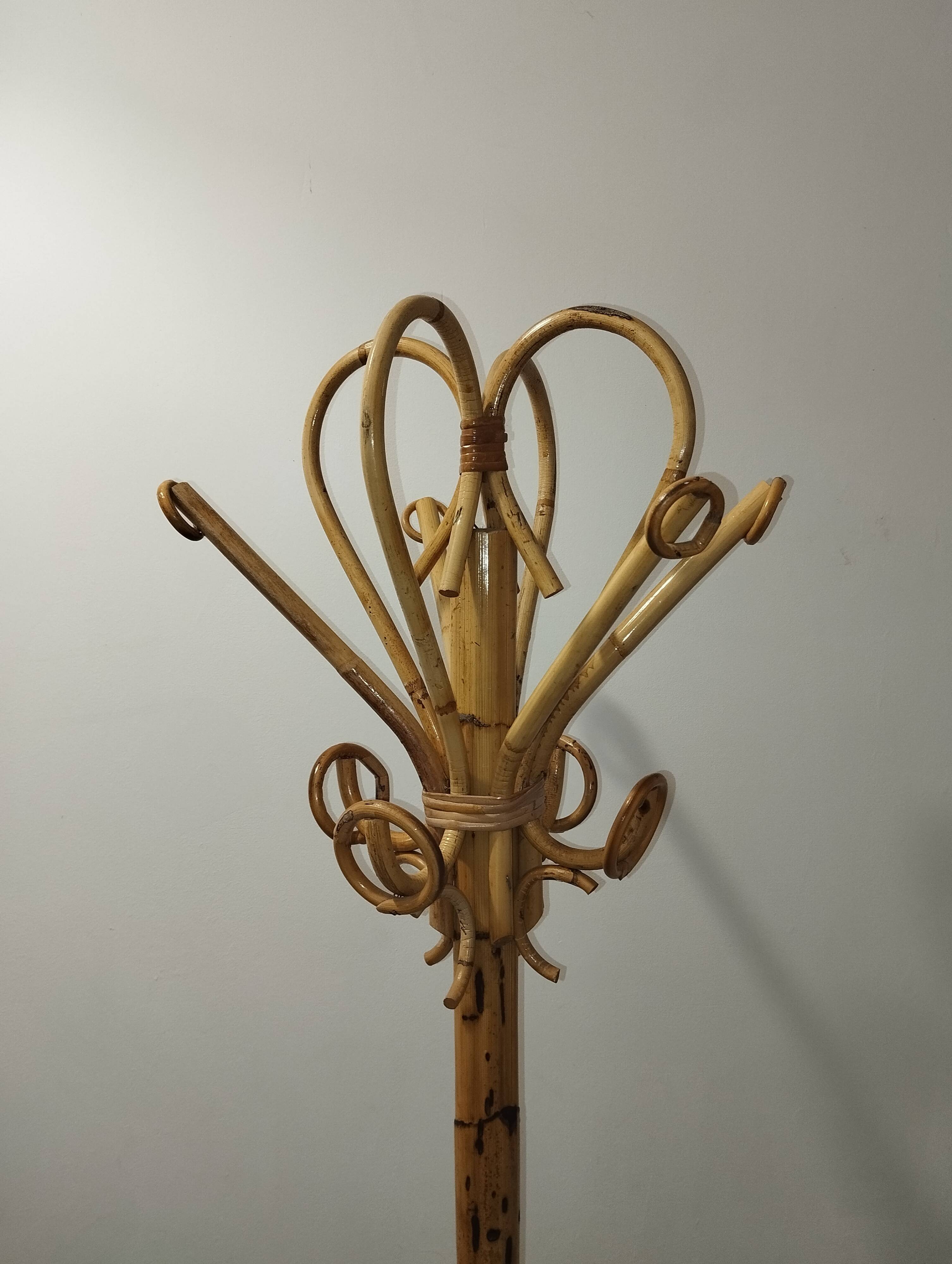 Vintage bamboo coat rack in the style of Franco Albini.