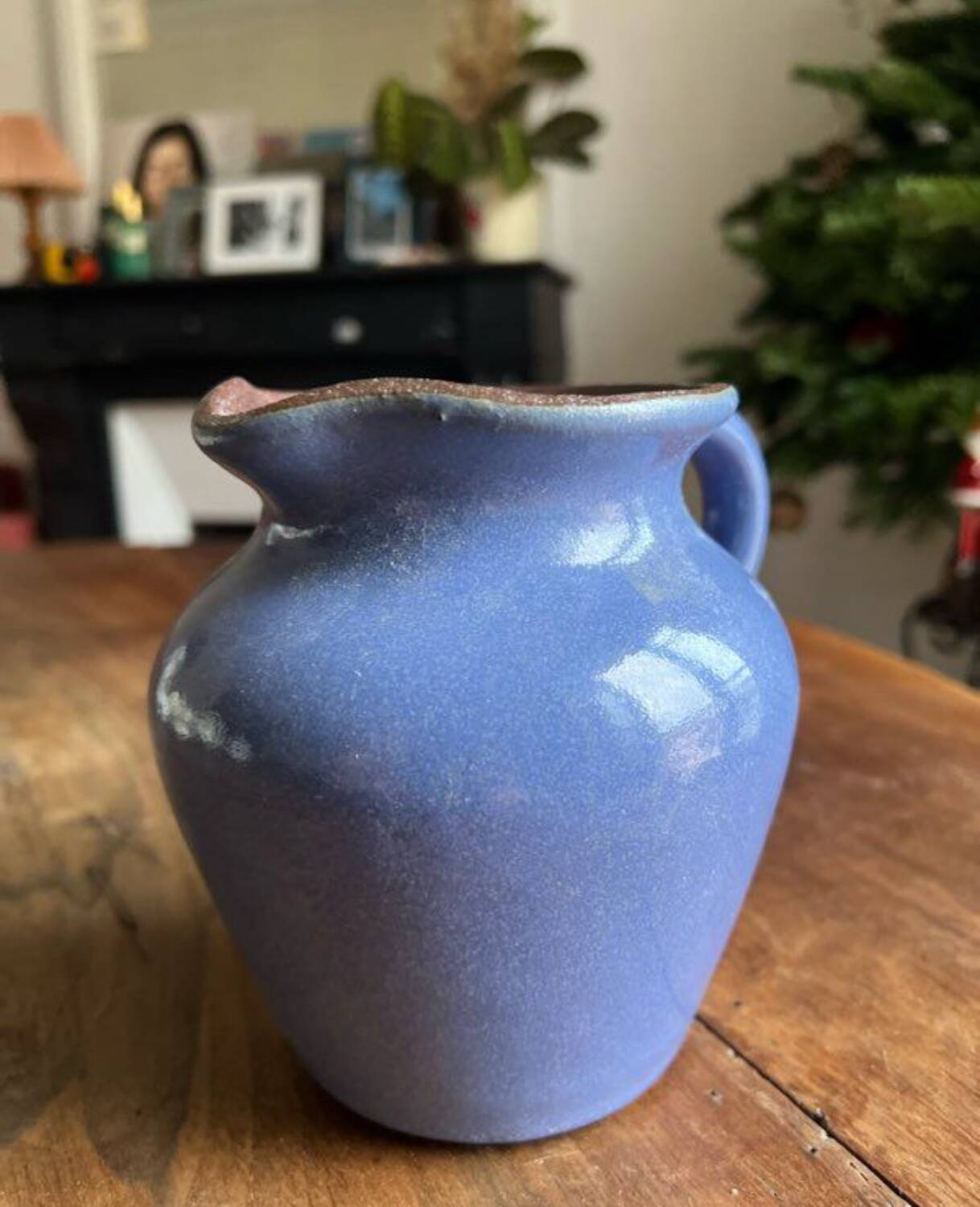 Pichet en céramique grès vernissé bleu