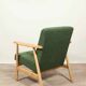 Fauteuil vintage Boucle verte bois naturel après rénovation