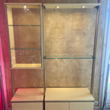 Library, vintage glass and gold aluminium display case, 1980s.