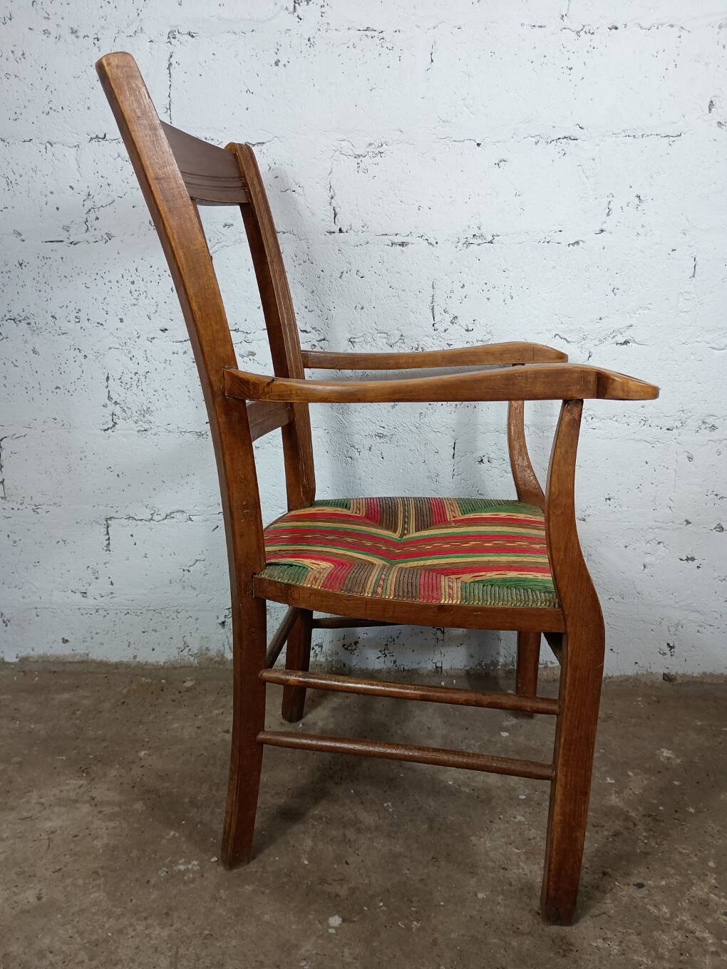 Art Deco wood and straw armchair