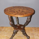 Pedestal table and its brutalist stools in vine stock around 1950