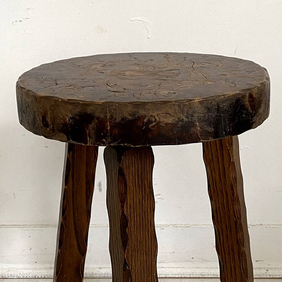 Tripod brutalist solid wood foot stool
